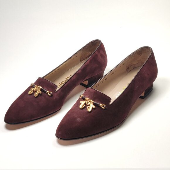 New with Defects Vintage Salvatore Ferragamo Suede Charm Loafers Made in Italy - Picture 5 of 11